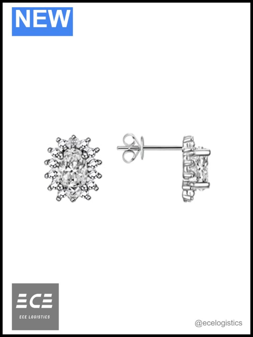 Sterling Silver Halo Stud Earrings 6X4MM Oval Birthstone Jewelry